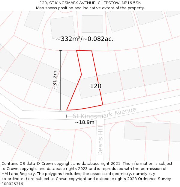120, ST KINGSMARK AVENUE, CHEPSTOW, NP16 5SN: Plot and title map