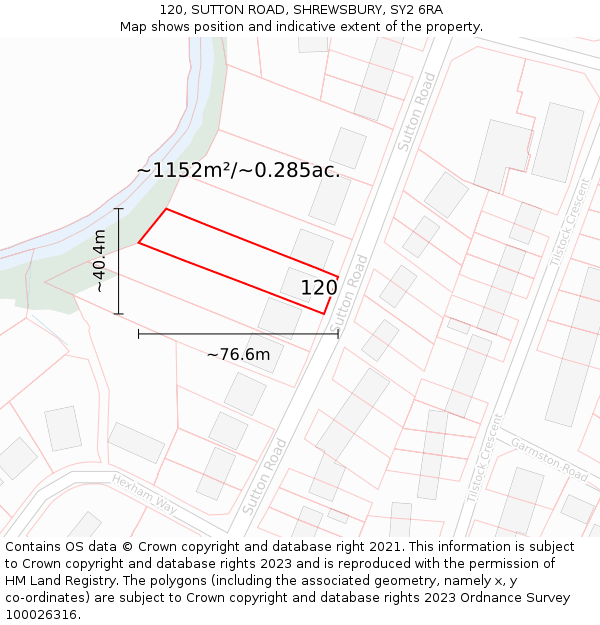 120, SUTTON ROAD, SHREWSBURY, SY2 6RA: Plot and title map