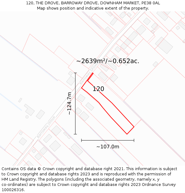 120, THE DROVE, BARROWAY DROVE, DOWNHAM MARKET, PE38 0AL: Plot and title map