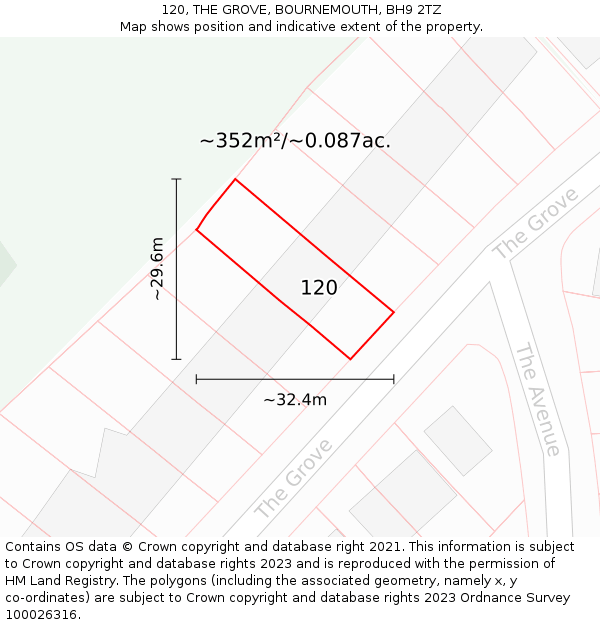 120, THE GROVE, BOURNEMOUTH, BH9 2TZ: Plot and title map