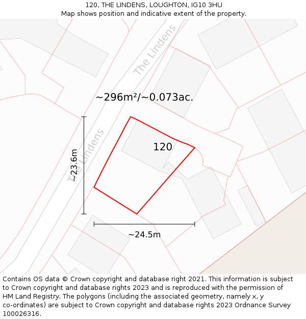 120, THE LINDENS, LOUGHTON, IG10 3HU: Plot and title map