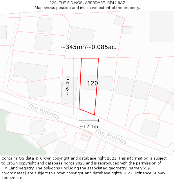 120, THE RIDINGS, ABERDARE, CF44 8AZ: Plot and title map