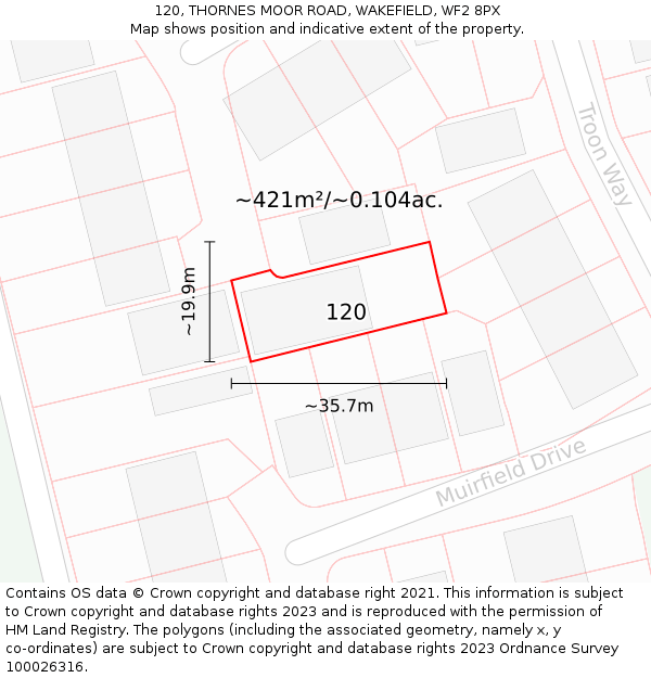 120, THORNES MOOR ROAD, WAKEFIELD, WF2 8PX: Plot and title map