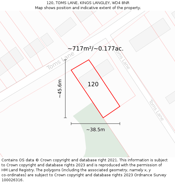 120, TOMS LANE, KINGS LANGLEY, WD4 8NR: Plot and title map