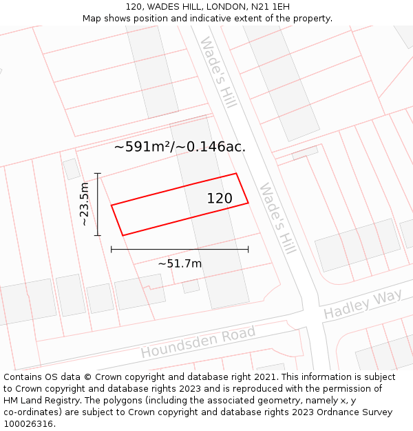 120, WADES HILL, LONDON, N21 1EH: Plot and title map