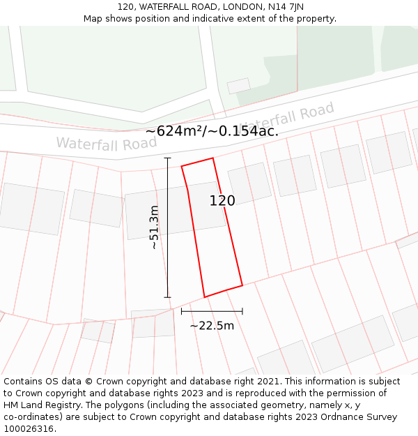 120, WATERFALL ROAD, LONDON, N14 7JN: Plot and title map