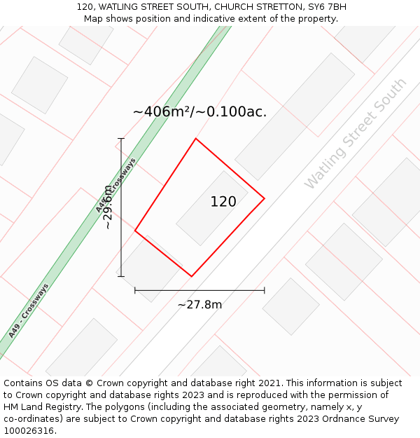 120, WATLING STREET SOUTH, CHURCH STRETTON, SY6 7BH: Plot and title map