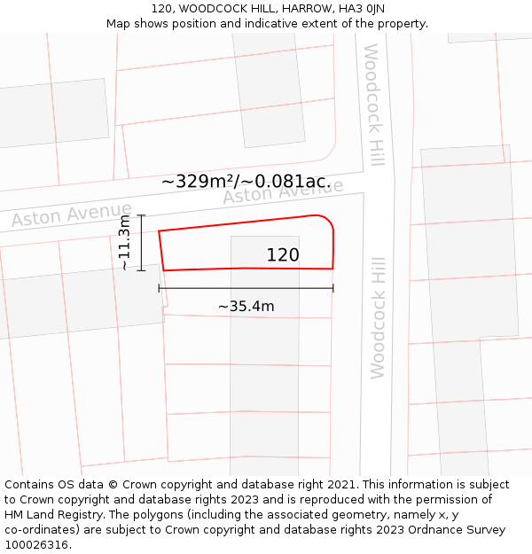 120, WOODCOCK HILL, HARROW, HA3 0JN: Plot and title map