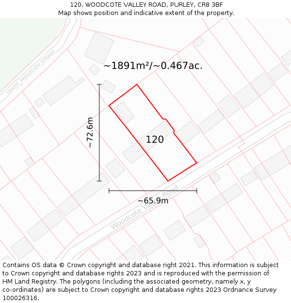 120, WOODCOTE VALLEY ROAD, PURLEY, CR8 3BF: Plot and title map