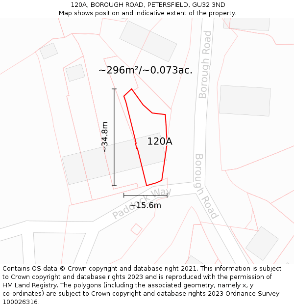 120A, BOROUGH ROAD, PETERSFIELD, GU32 3ND: Plot and title map