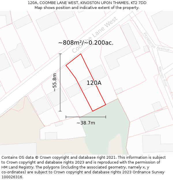 120A, COOMBE LANE WEST, KINGSTON UPON THAMES, KT2 7DD: Plot and title map