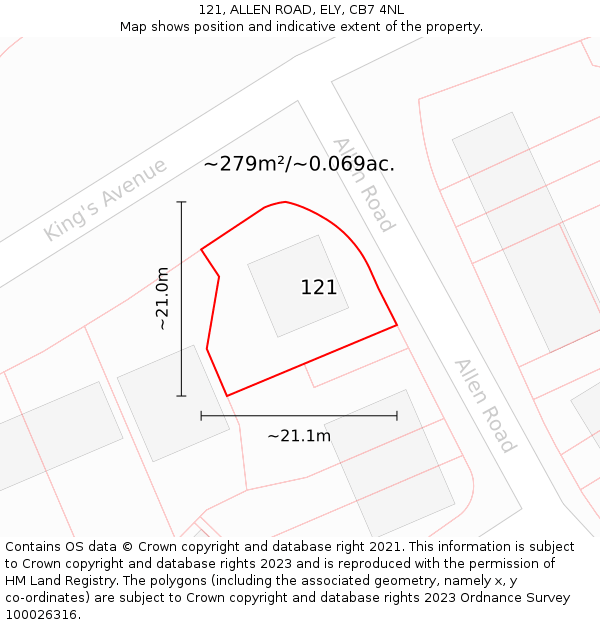 121, ALLEN ROAD, ELY, CB7 4NL: Plot and title map
