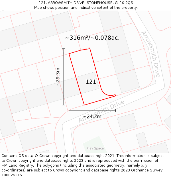 121, ARROWSMITH DRIVE, STONEHOUSE, GL10 2QS: Plot and title map