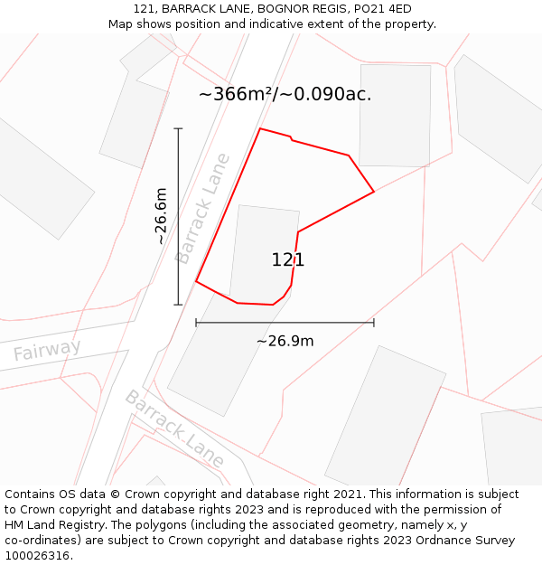 121, BARRACK LANE, BOGNOR REGIS, PO21 4ED: Plot and title map