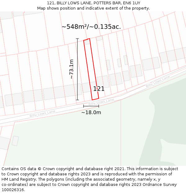 121, BILLY LOWS LANE, POTTERS BAR, EN6 1UY: Plot and title map