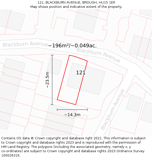 121, BLACKBURN AVENUE, BROUGH, HU15 1ER: Plot and title map