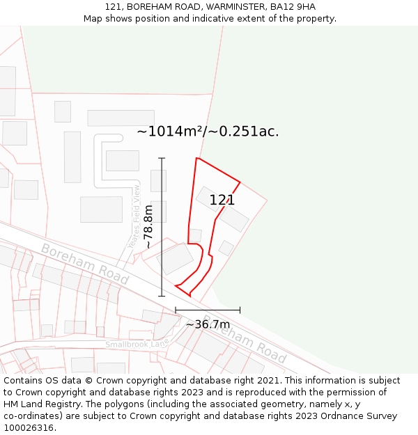 121, BOREHAM ROAD, WARMINSTER, BA12 9HA: Plot and title map