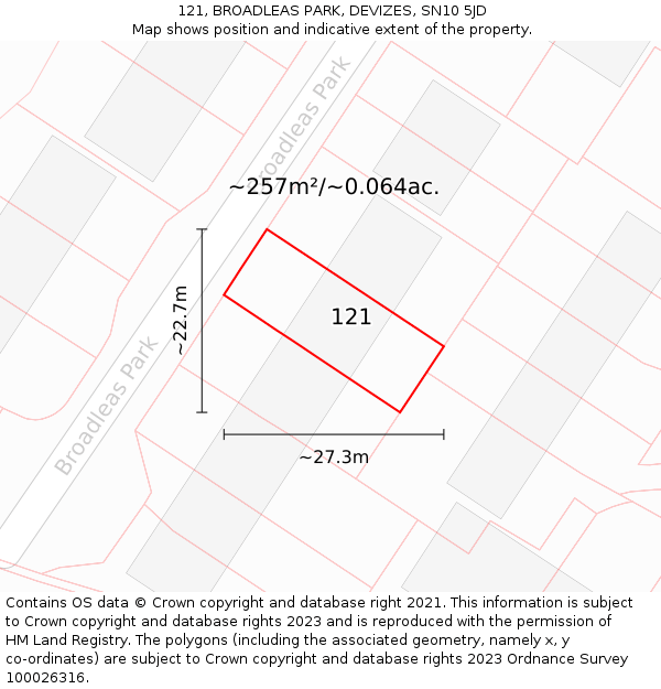 121, BROADLEAS PARK, DEVIZES, SN10 5JD: Plot and title map