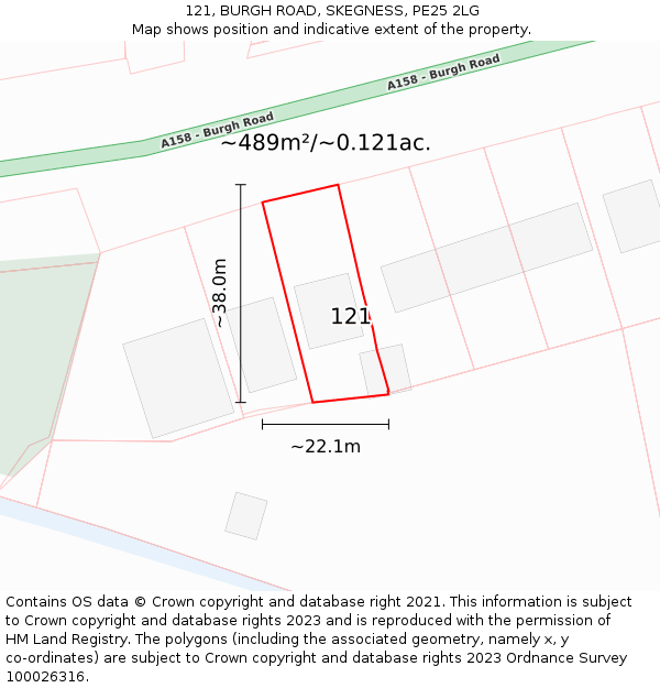 121, BURGH ROAD, SKEGNESS, PE25 2LG: Plot and title map