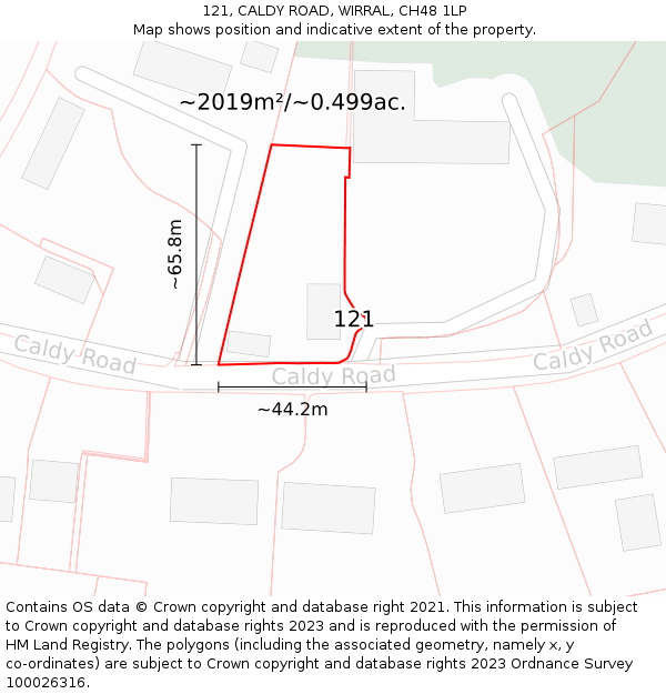 121, CALDY ROAD, WIRRAL, CH48 1LP: Plot and title map