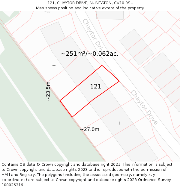 121, CHAYTOR DRIVE, NUNEATON, CV10 9SU: Plot and title map