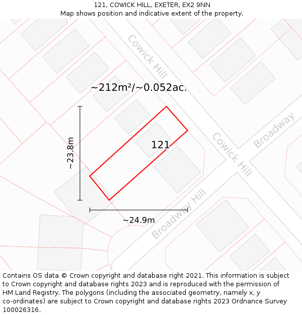 121, COWICK HILL, EXETER, EX2 9NN: Plot and title map