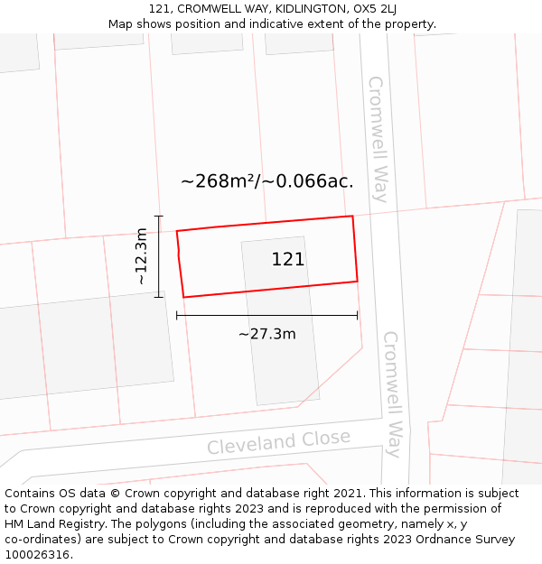 121, CROMWELL WAY, KIDLINGTON, OX5 2LJ: Plot and title map