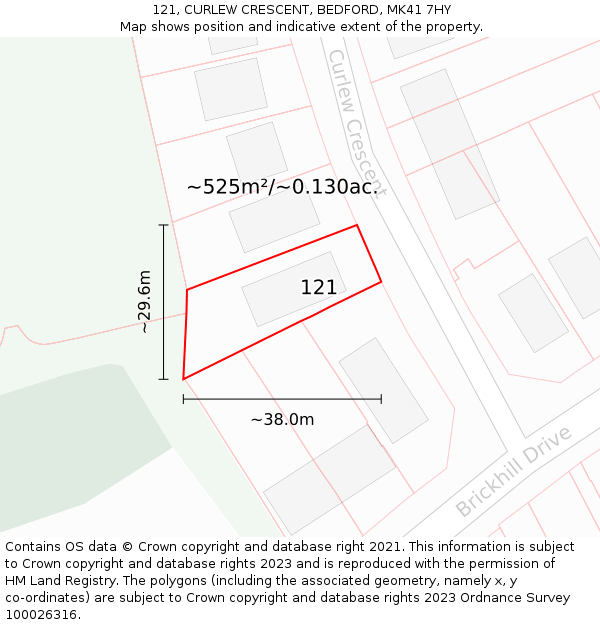 121, CURLEW CRESCENT, BEDFORD, MK41 7HY: Plot and title map