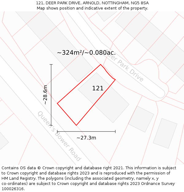 121, DEER PARK DRIVE, ARNOLD, NOTTINGHAM, NG5 8SA: Plot and title map