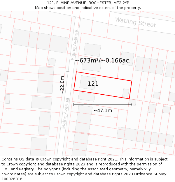 121, ELAINE AVENUE, ROCHESTER, ME2 2YP: Plot and title map