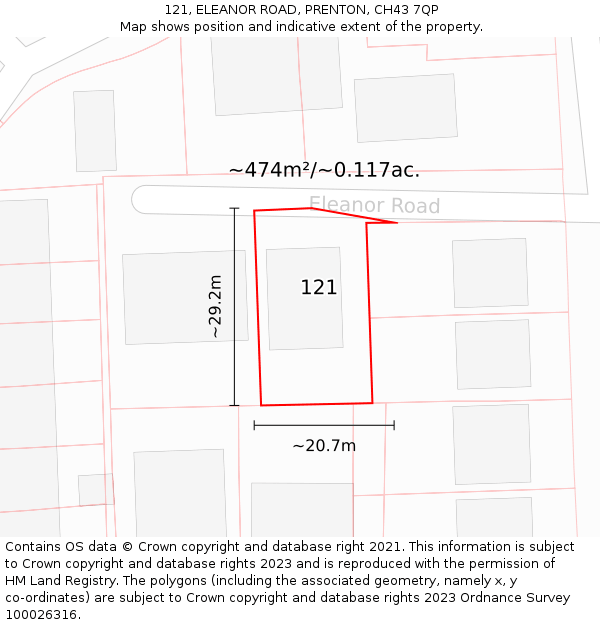 121, ELEANOR ROAD, PRENTON, CH43 7QP: Plot and title map