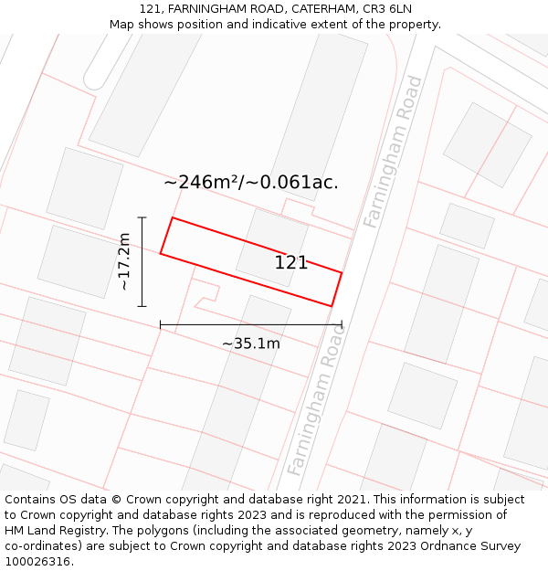 121, FARNINGHAM ROAD, CATERHAM, CR3 6LN: Plot and title map