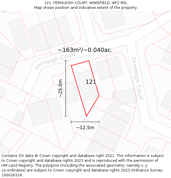 121, FERNLEIGH COURT, WAKEFIELD, WF2 8SL: Plot and title map