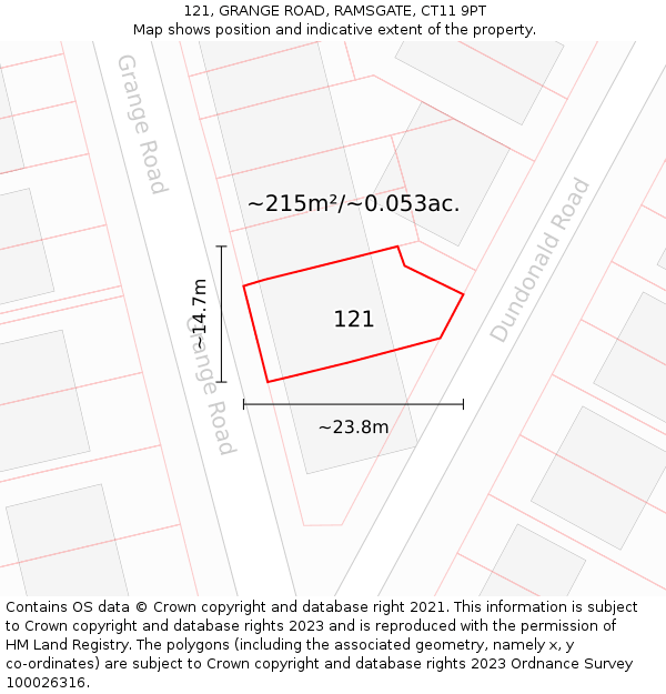 121, GRANGE ROAD, RAMSGATE, CT11 9PT: Plot and title map