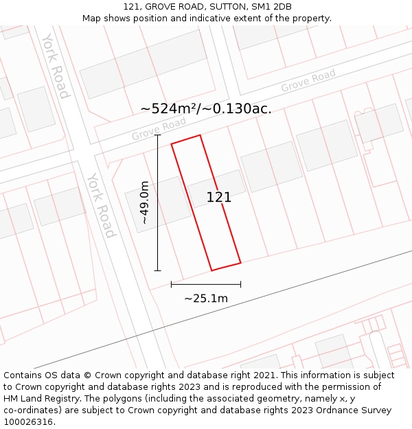 121, GROVE ROAD, SUTTON, SM1 2DB: Plot and title map