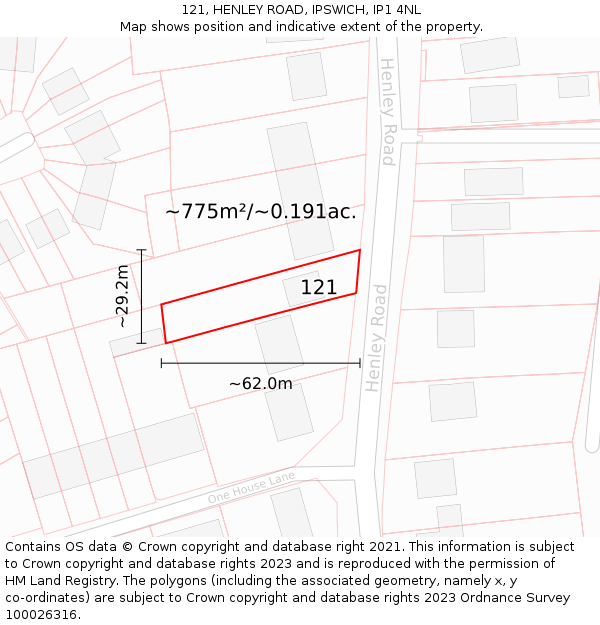 121, HENLEY ROAD, IPSWICH, IP1 4NL: Plot and title map