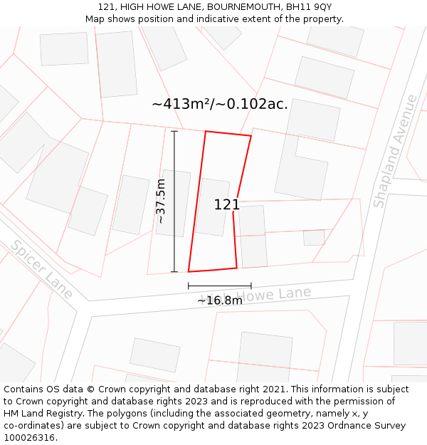 121, HIGH HOWE LANE, BOURNEMOUTH, BH11 9QY: Plot and title map