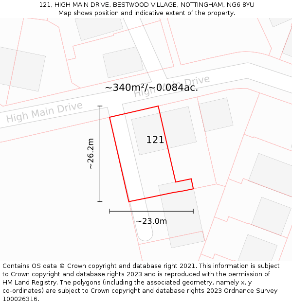 121, HIGH MAIN DRIVE, BESTWOOD VILLAGE, NOTTINGHAM, NG6 8YU: Plot and title map