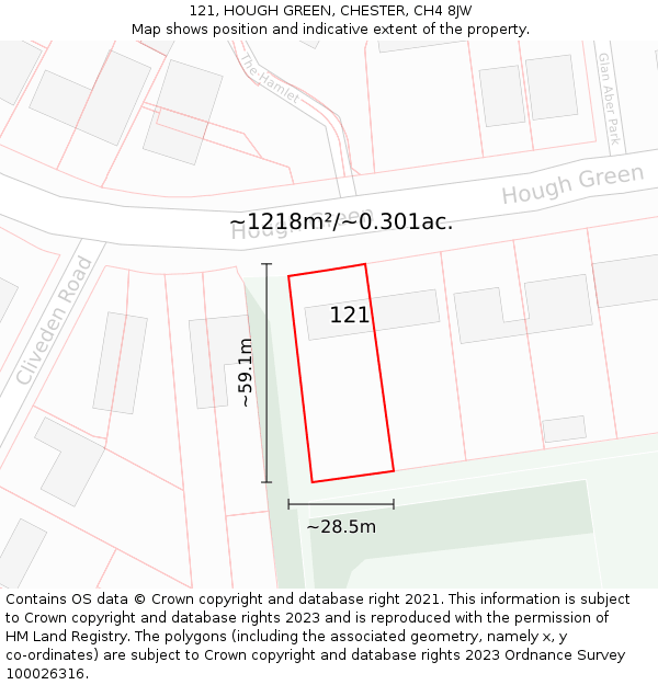 121, HOUGH GREEN, CHESTER, CH4 8JW: Plot and title map
