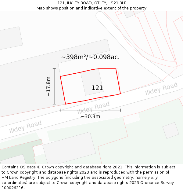 121, ILKLEY ROAD, OTLEY, LS21 3LP: Plot and title map