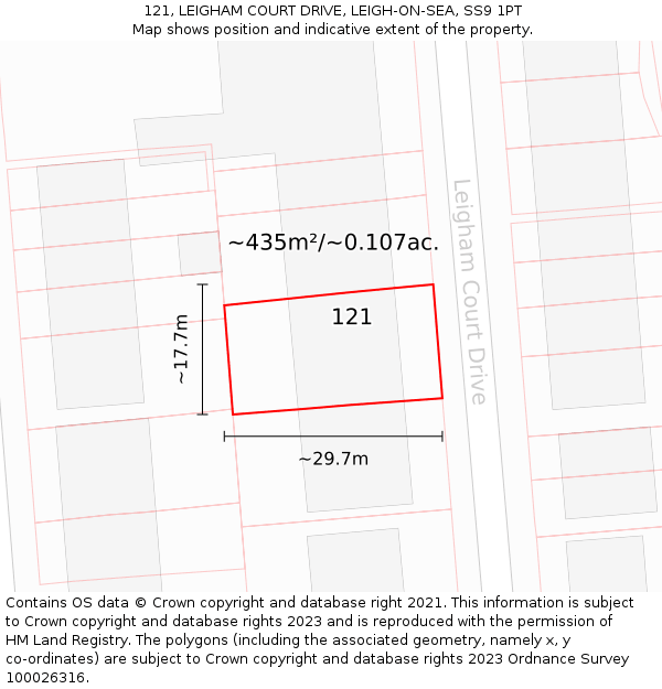 121, LEIGHAM COURT DRIVE, LEIGH-ON-SEA, SS9 1PT: Plot and title map