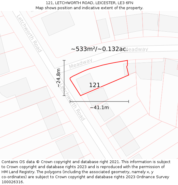121, LETCHWORTH ROAD, LEICESTER, LE3 6FN: Plot and title map