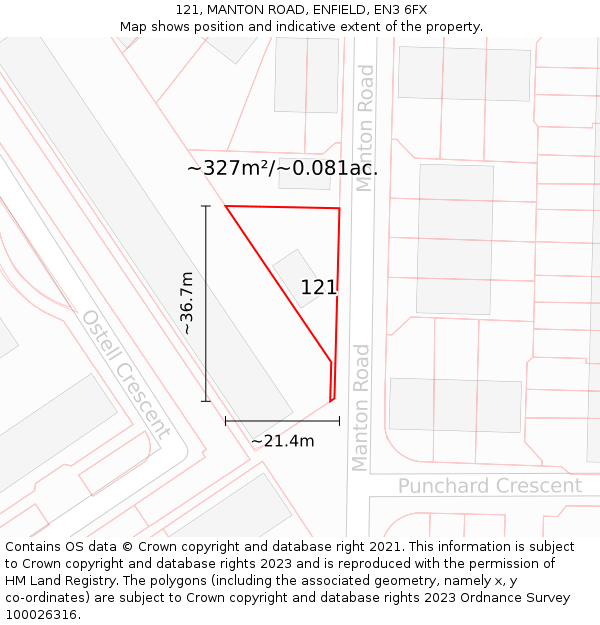 121, MANTON ROAD, ENFIELD, EN3 6FX: Plot and title map