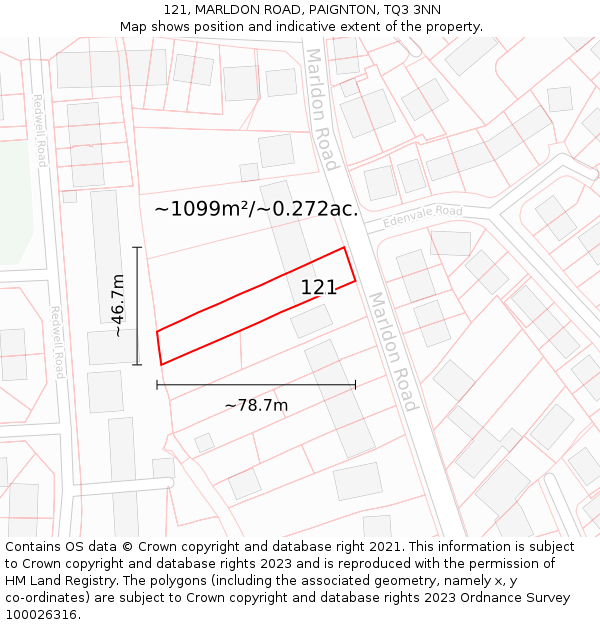 121, MARLDON ROAD, PAIGNTON, TQ3 3NN: Plot and title map