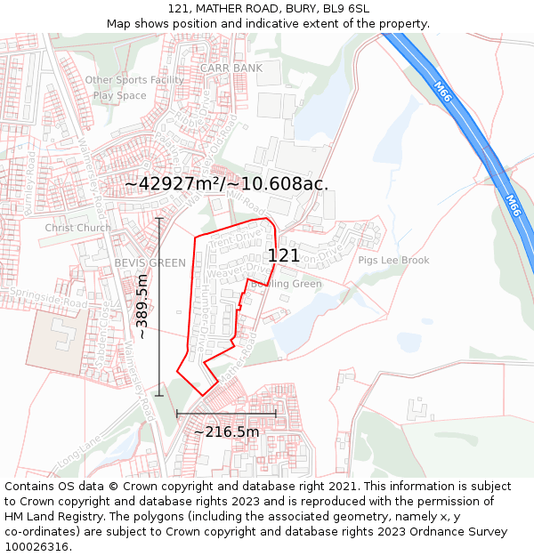 121, MATHER ROAD, BURY, BL9 6SL: Plot and title map