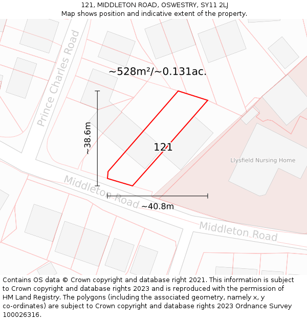 121, MIDDLETON ROAD, OSWESTRY, SY11 2LJ: Plot and title map