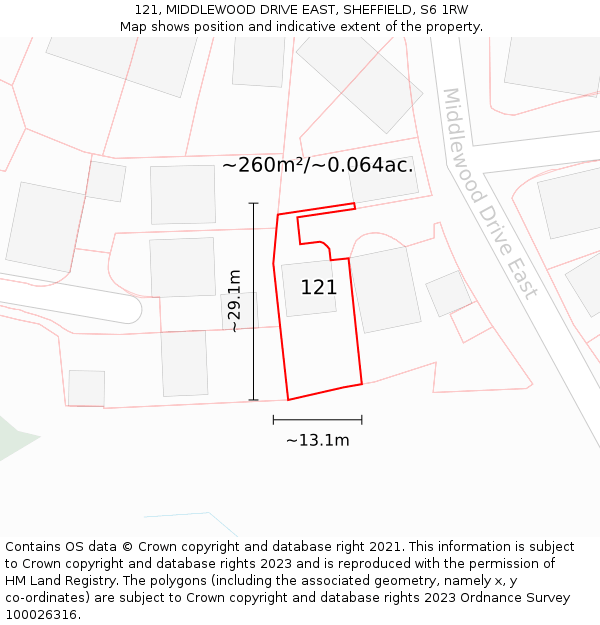 121, MIDDLEWOOD DRIVE EAST, SHEFFIELD, S6 1RW: Plot and title map