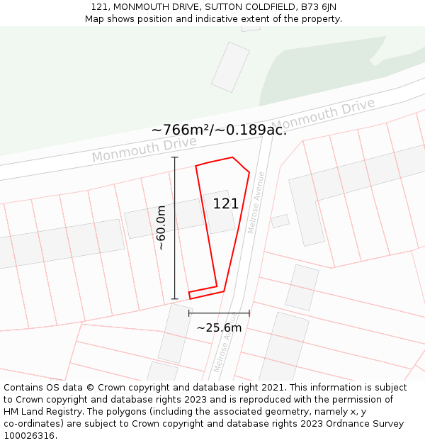 121, MONMOUTH DRIVE, SUTTON COLDFIELD, B73 6JN: Plot and title map