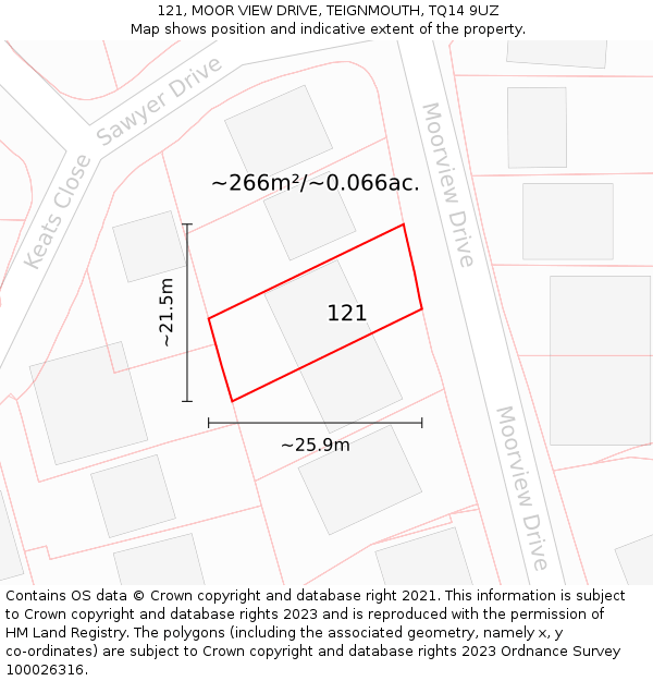 121, MOOR VIEW DRIVE, TEIGNMOUTH, TQ14 9UZ: Plot and title map