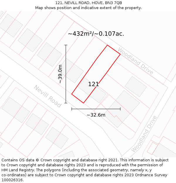 121, NEVILL ROAD, HOVE, BN3 7QB: Plot and title map